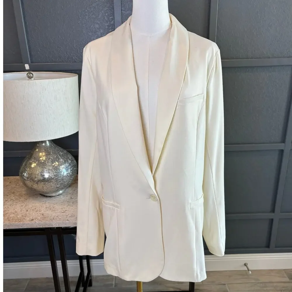 GUESS Women's Cream Delisa Boyfriend Oversized Casual Career Weekend Blazer XL